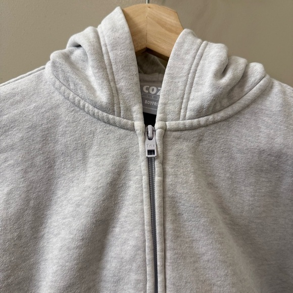 Aritzia Tna Cozy Fleece Boyfriend Boxy Zip up Hoodie Heather Cloud White size XS - Picture 4 of 11